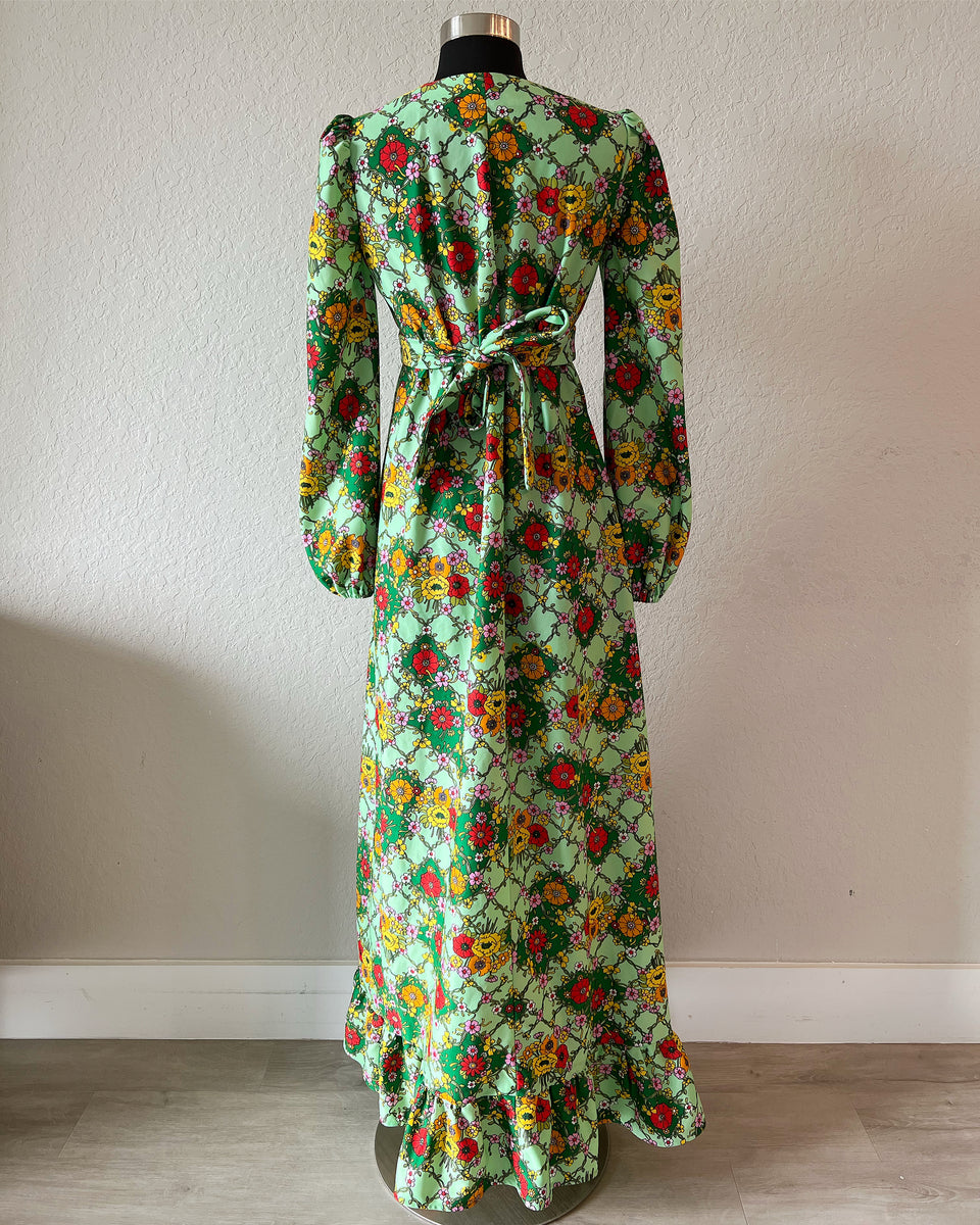 Vintage 70's Green Floral Maxi Dress Heartbreak Vintage Vintage 70's Green Floral Maxi Dress Heartbreak Vintage