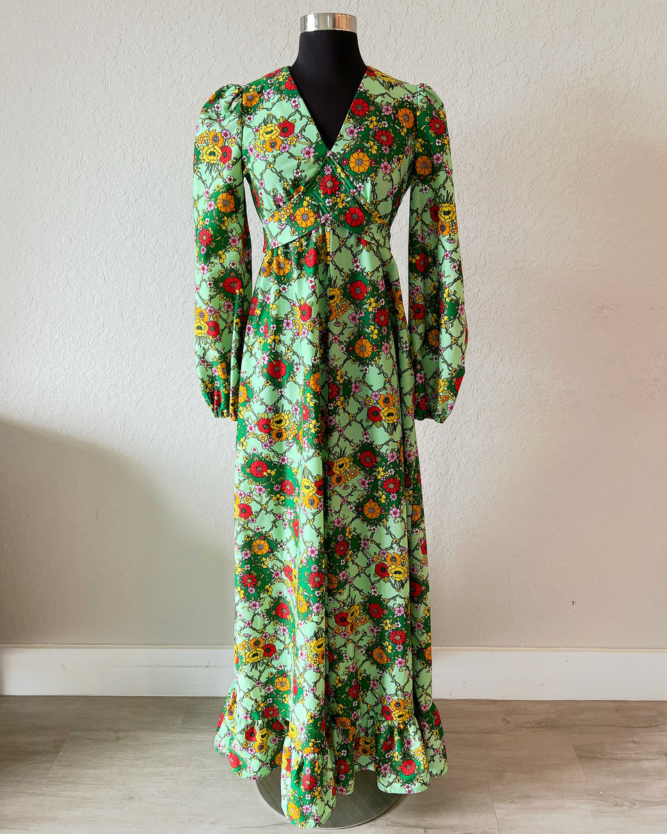 Vintage 70's Green Floral Maxi Dress Heartbreak Vintage Vintage 70's Green Floral Maxi Dress Heartbreak Vintage