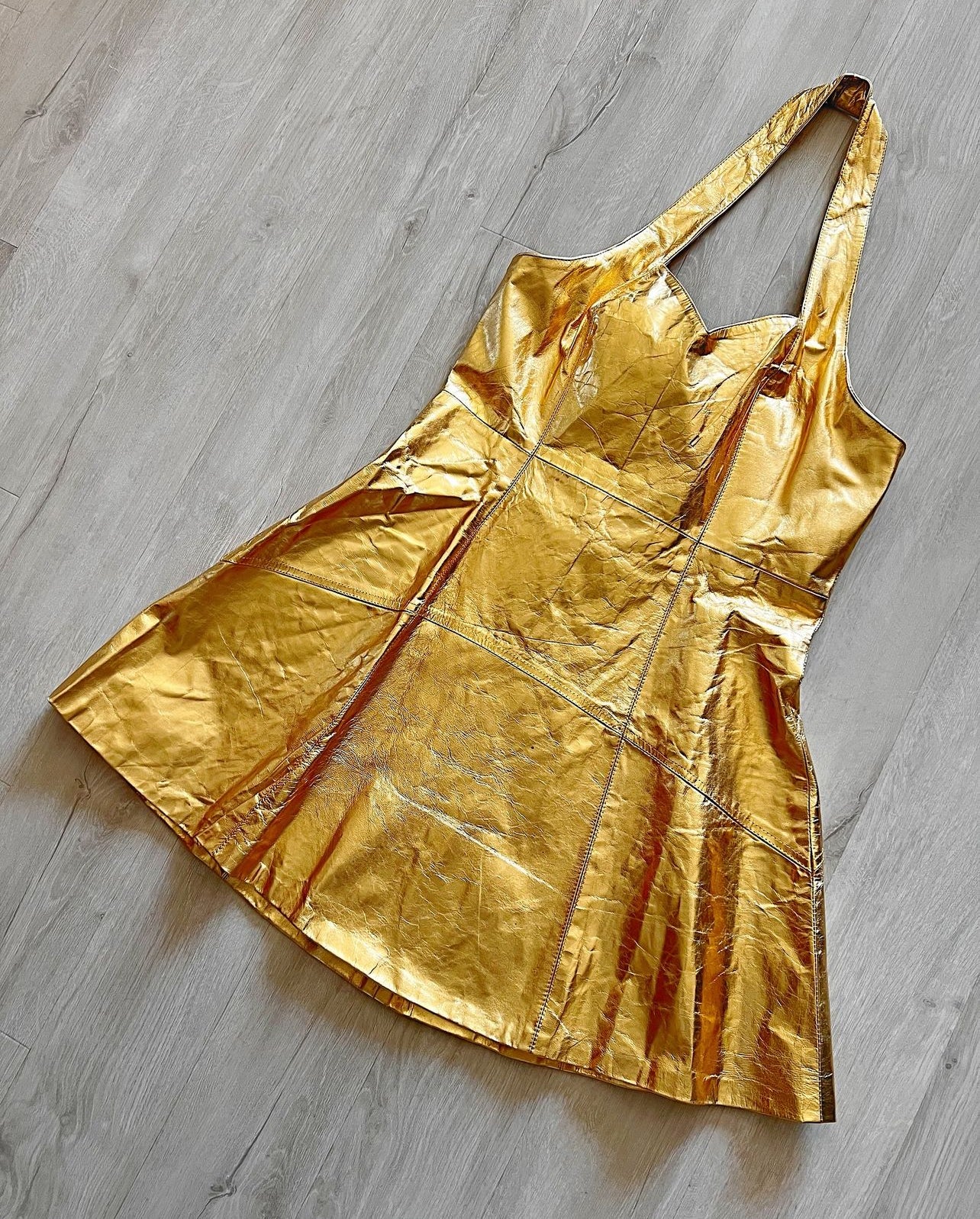 Vintage 90's Metallic Gold Leather Halter Dress Deadstock Heartbreak Vintage Vintage 90's Metallic Gold Leather Halter Dress Deadstock Heartbreak Vintage