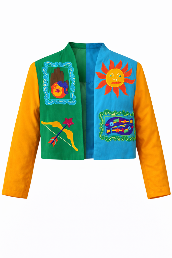 Vintage 90's Vibrant Wearable Art Color Block Celestial Silk
